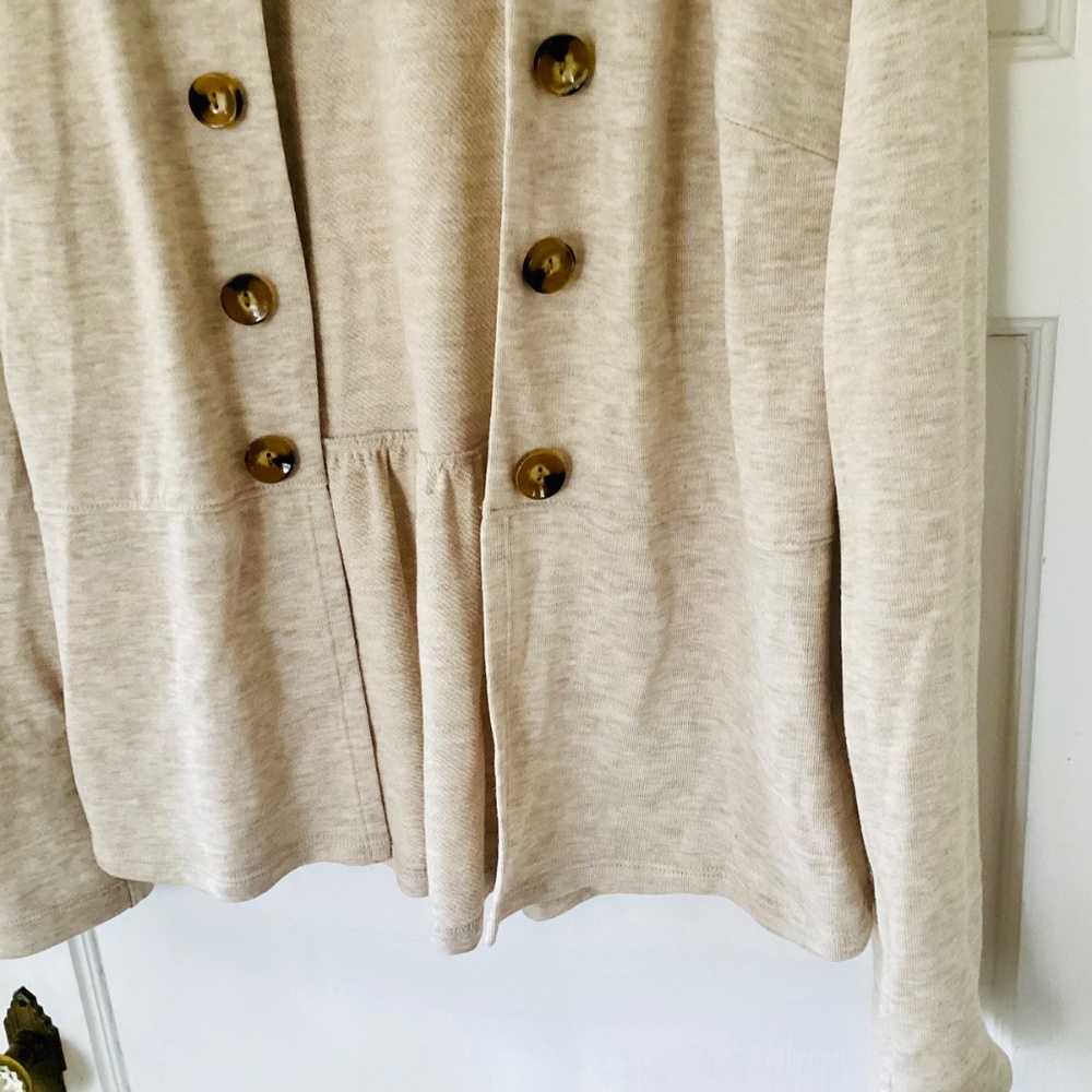 Ophelia Roe women's XL open peplum blazer jacket Oatmeal Lightweight Knit Cotton - Picture 4 of 11